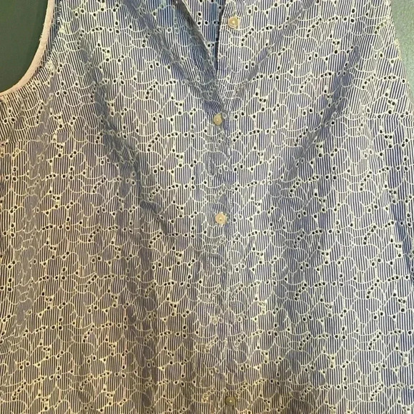 Lily Pulitzer new eyelet tank collar button up blue/white shirt size 8 - Picture 4 of 7